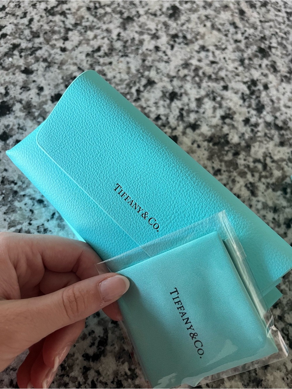 Tiffany & Co. Robin's Egg Blue Leather Sunglasses Case with Microfiber Pouch